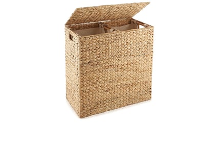 XL Double Compartment Water Hyacinth Laundry Basket with Lid