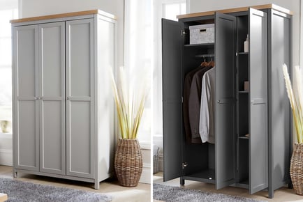 Avon 3-Door Wardrobe with Oak Top in Grey or Graphite