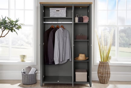 Avon 3-Door Wardrobe with Oak Top in Grey or Graphite