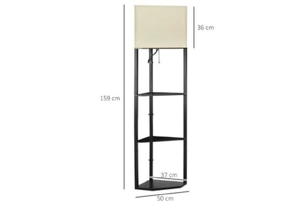 Corner Floor Lamp with Shelves - Black