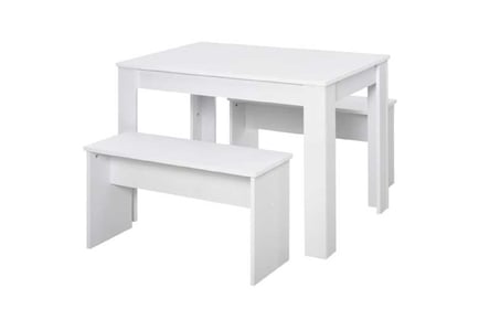 3-Piece Dining Set with Benches - White