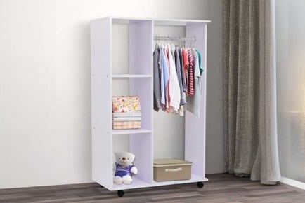 Mobile Open Wardrobe on Wheels - White