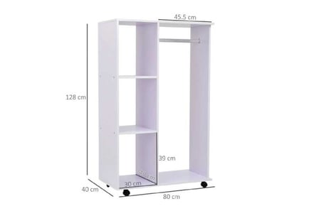 Mobile Open Wardrobe on Wheels - White