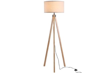 Rubber Wood Tripod Floor Lamp - Beige