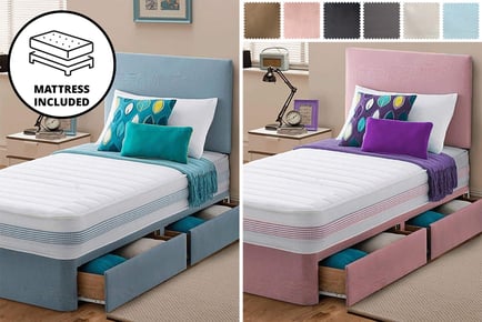 Kid's Plush Velvet Divan Bed - Memory Foam Sprung Mattress & Storage