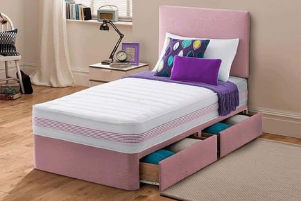 Kid's Plush Velvet Divan Bed - Memory Spring Mattress & Storage