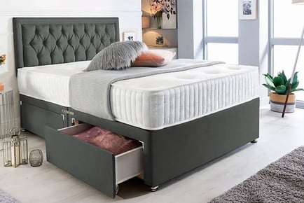 Suede Divan Bed with Memory Foam Mattress- Storage Options!