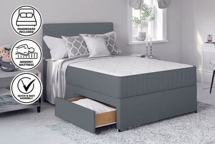 Grey Divan Bed with Memory Sprung Mattress - 6 Sizes & Storage Options!