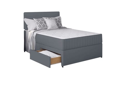 Grey Divan Bed with Memory Sprung Mattress - 6 Sizes & Storage Options!