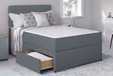 Grey Divan Bed with Memory Sprung Mattress - 6 Sizes & Storage Options!