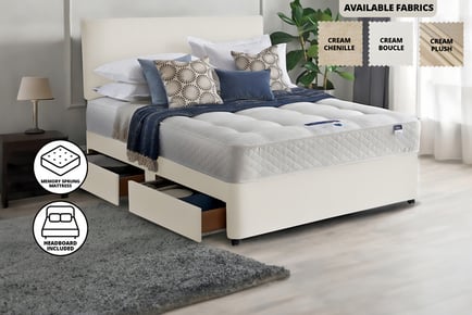 Cream Divan Bed & Memory Sprung Mattress - 6 Sizes & 3 Fabric Options!