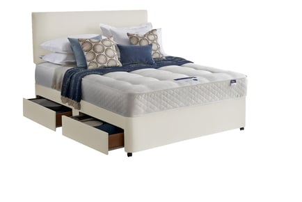 Cream Divan Bed & Memory Sprung Mattress - 6 Sizes & 3 Fabric Options!