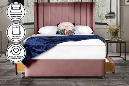 Light Pink Wingline Divan Bed & Mattress - 2 or 4 Drawers Option!