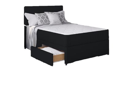 Black Divan Bed Set with Headboard and Mattress in 6 Sizes