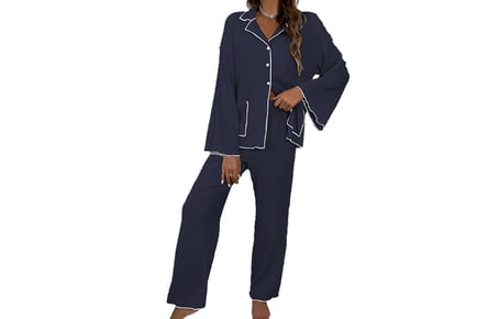 Women's Two-Piece Button Down Pyjama Set - 4 Sizes, 9 Colours