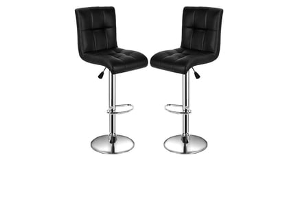 Pair of 2 Black Faux Leather Swivel Bar Stool Chairs