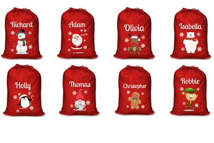 Personalised Red Christmas Sacks - 2 Sizes & 20 Designs!