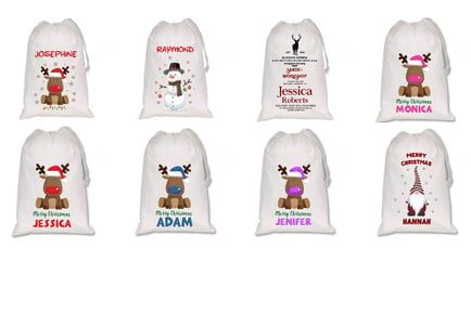 Personalised White Christmas Sack - 2 Sizes & 25 Designs!