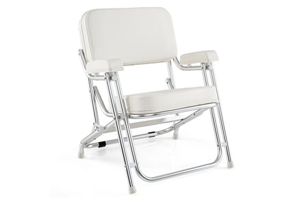 Folding Aluminum Deck Chair with Upholstered Seat - White