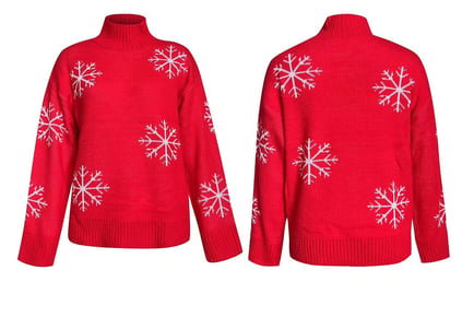 Red Turtleneck Snowflake Christmas Pullover - 4 Sizes