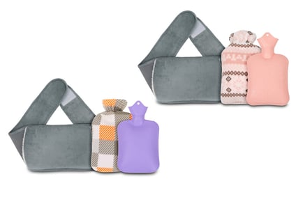 1L Hot Water Bottle, Waist Strap & Cover - Pink or Purple