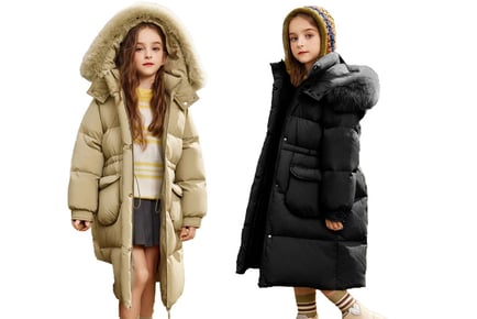 Girls' Long Padded Puffer Jacket - Black or Green - 6 Sizes