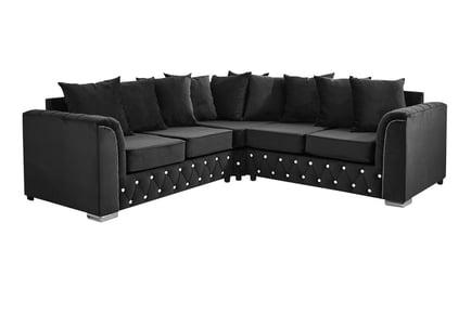 2c2 Plush Velvet Scatter Back Corner Sofa w Diamond Design - 6 Colours