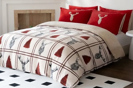 Teddy Bear Fleece Christmas Duvet & Pillow Case Set - 4 Sizes & 2 Designs