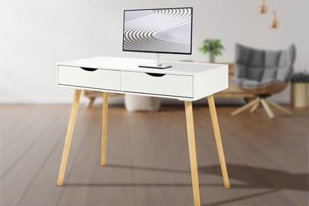 Wooden Rectangular Ivory White Computer Desk with Drawers