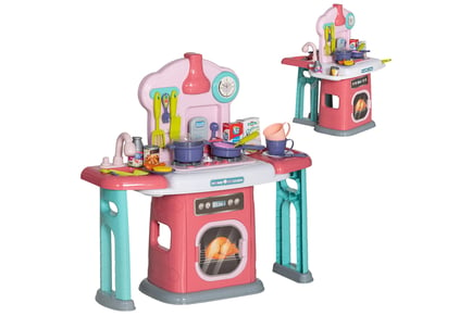 Kids' 45 Piece Pink Toy Kitchen Set with Rotating Tables