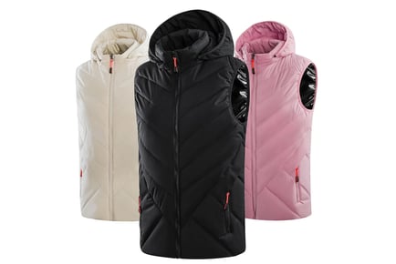 Unisex Heated Hooded Gilet - Black, Blue, Pink or Beige