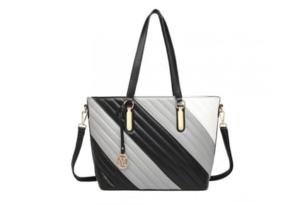 Miss Lulu Contrast Twill & PU Leather Tote Bag - 2 Colours