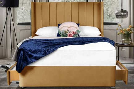 Beige Plush Divan Bed & Mattress w/ Drawer Options in 5 Sizes