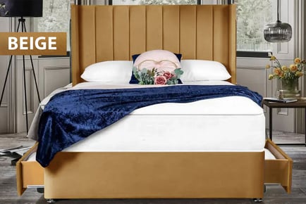 Beige Plush Divan Bed & Mattress w/ Drawer Options in 5 Sizes