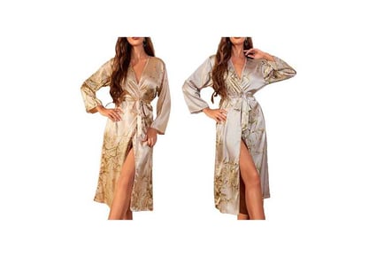 Floral Print Satin Night Robe With Belt