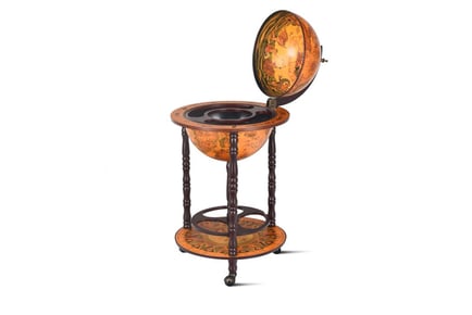 Italian-Style Vintage Wooden Globe Drinks Cabinet on Wheels