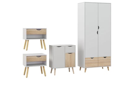 Wardrobe, Storage Cabinet & Nightstand Dual-Toned Furniture Set