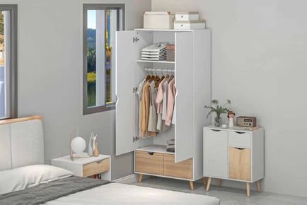 Wardrobe, Storage Cabinet & Nightstand Dual-Toned Furniture Set