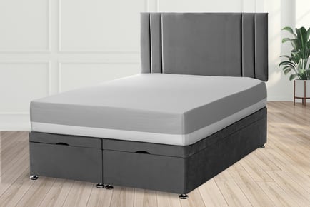 Velvet Ottoman Bed with Plush Headboard - 5 Colours & 4 Sizes