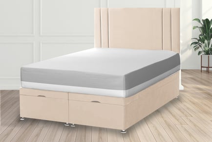 Velvet Ottoman Bed with Plush Headboard - 5 Colours & 4 Sizes