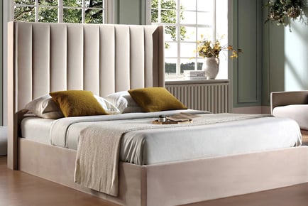 Sovena Plush Bed Frame & Headboard in Beige - 5 Sizes!