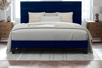 Horizontal Line Bedframe with Plush Upholstered Headboard - 5 Colours, 4 Sizes!