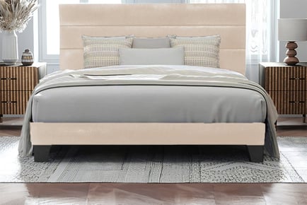 Horizontal Line Bedframe with Plush Upholstered Headboard - 5 Colours, 4 Sizes!