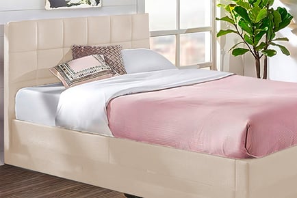 Ottoman Bed with Plush Square Design Headboard - 5 Colours & 4 Sizes!