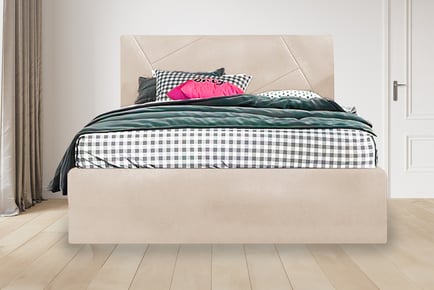 Ottoman Bed with Plush Diagonal Line Headboard - 5 Colours, 4 Sizes!