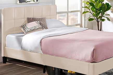 Bedframe with Plush Upholstered Square Design Headboard - 5 Colours & 4 sizes!