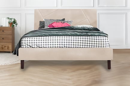 Diagonal Design Bedframe with Plush Upholstered Headboard - 5 Colours, 4 Sizes