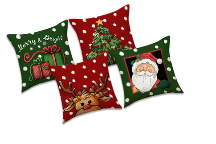 Set of 4 Christmas Linen Cushion Covers