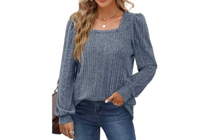 Women Square Neck Long Sleeve Shirt