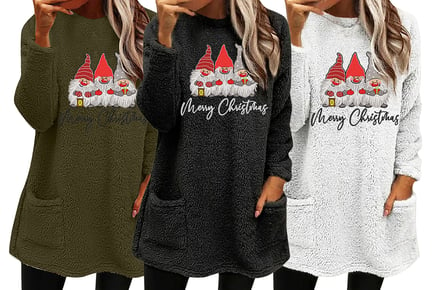 Fuzzy Christmas Themed Oversize Fleece Sweatshirt - 6 Sizes & Colours